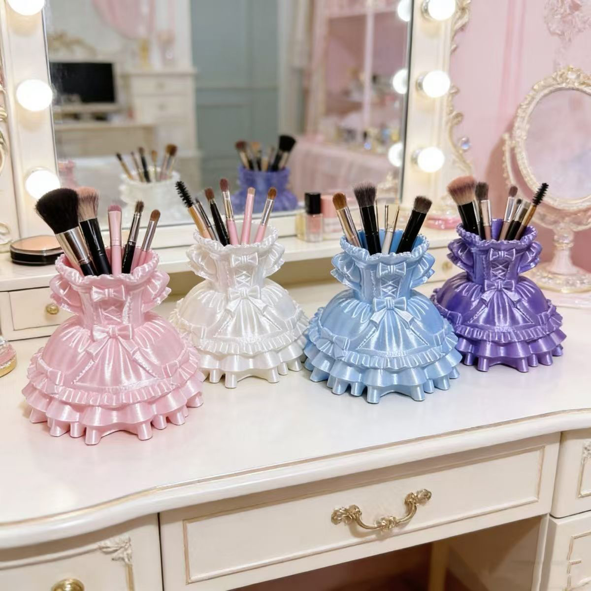 3D Printing Holder - (8*11cm) 3Dプリント製の美しいデスクトップオーガナイザー、きらめくバニティデコレーション、プリンセスドレスメイクブラシホルダー＆ペンスタンドホルダー