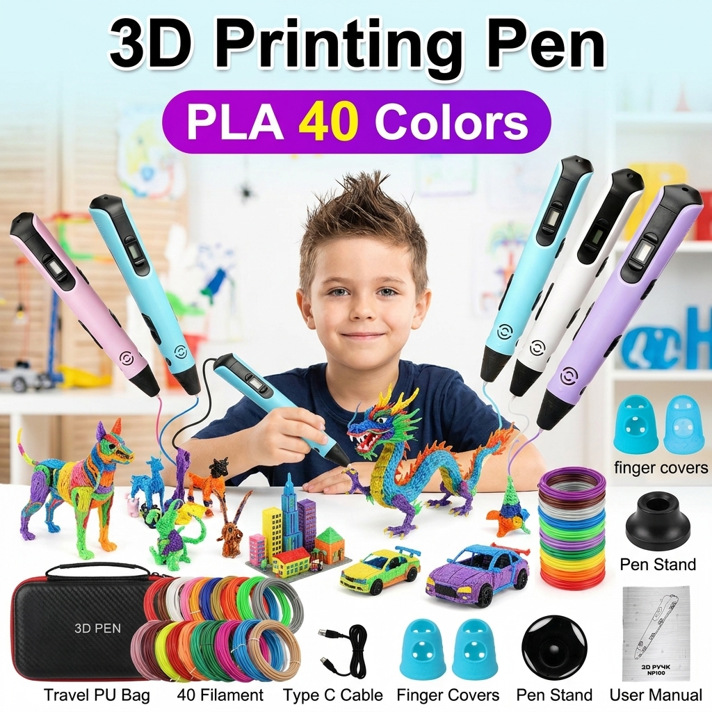 3D Printing Pen For Kids - 3Dプリントペン 子供用 LCDスクリーン付き タイプCケーブル 1.75mm PLAフィラメント