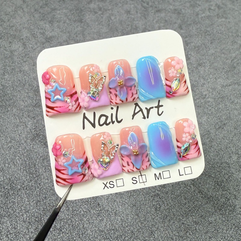 3D Printing Nails - 10個入り ハンドメイド フェイクネイル ダックビル型 付け爪 カラフル