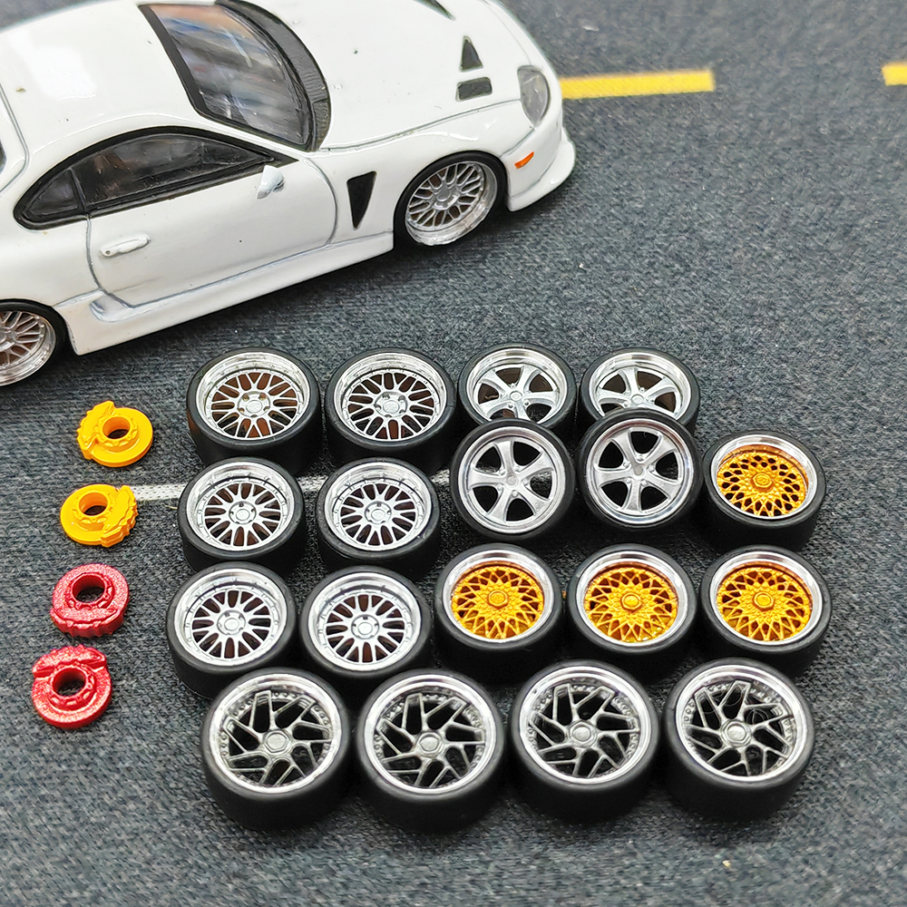 3D Printing Diecast Cars - 1:64スケールモデルカーホイールリム 4個1セット 3Dプリントレジンリムとゴムタイヤ MINI GT トミカ
