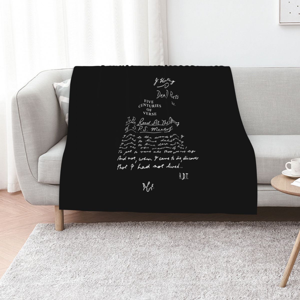 3D Printing Verse - 死んだ詩人の会 5世紀にわたる詩を書いた人たち ブラック スローブランケット 汚れにくい居心地の良い暖かいブランケット
