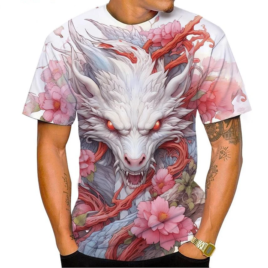 3D Printing Dragon - メンズドラゴンパターンTシャツ,半袖,カジュアル,快適,ラウンドネック,ラージサイズ,ファッショナブル,夏
