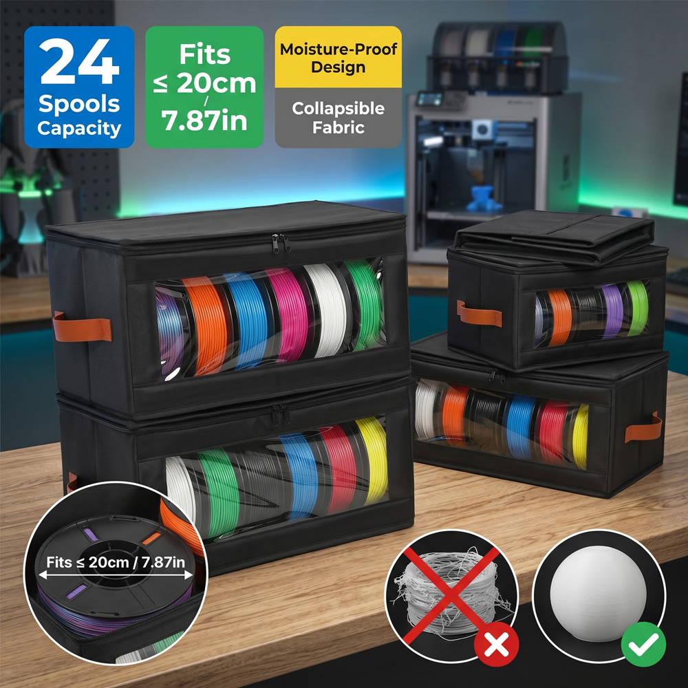 3D Printing Deck Box - 4 個 3D プリンターフィラメント収納ボックス防湿ドライケース大容量 24 スプールオーガナイザー折りたたみ式コンテナ