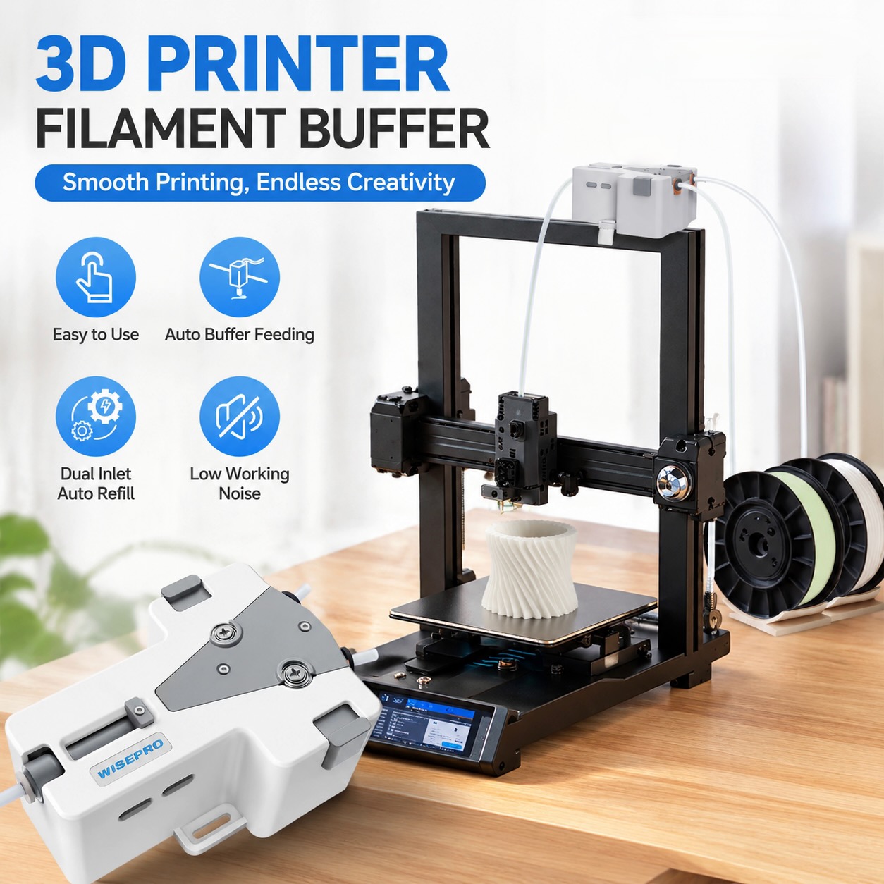 Pla Filament 1.75Mm - WISEPRO 3Dプリンターフィラメント タンジェントPLA/ABS 1.75mm 自動供給・フィラメント補充プリンター設置用タンポン