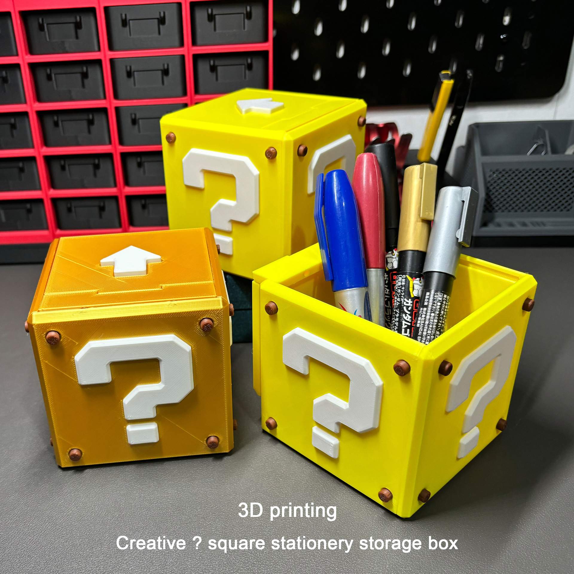 3D Printing Questions - 3D プリントペンホルダークリエイティブ疑問符スクエア文具収納ボックス学生文具ギフト装飾品