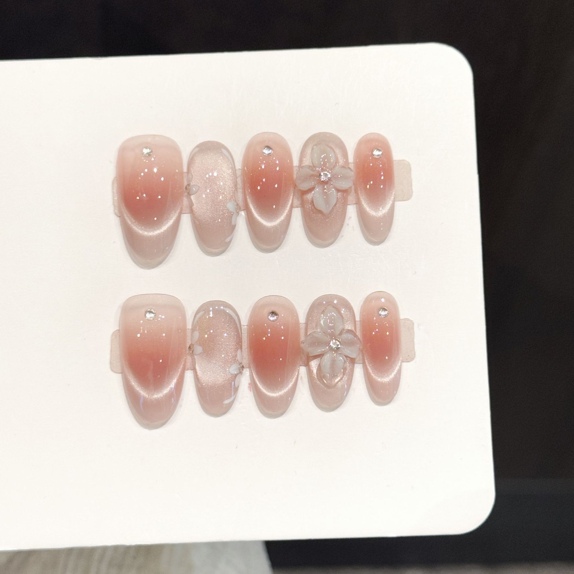 3D Printing Nails - 10枚入り ハンドメイド つけ爪 アイス透明 フレンチスタイル ブラッシュ