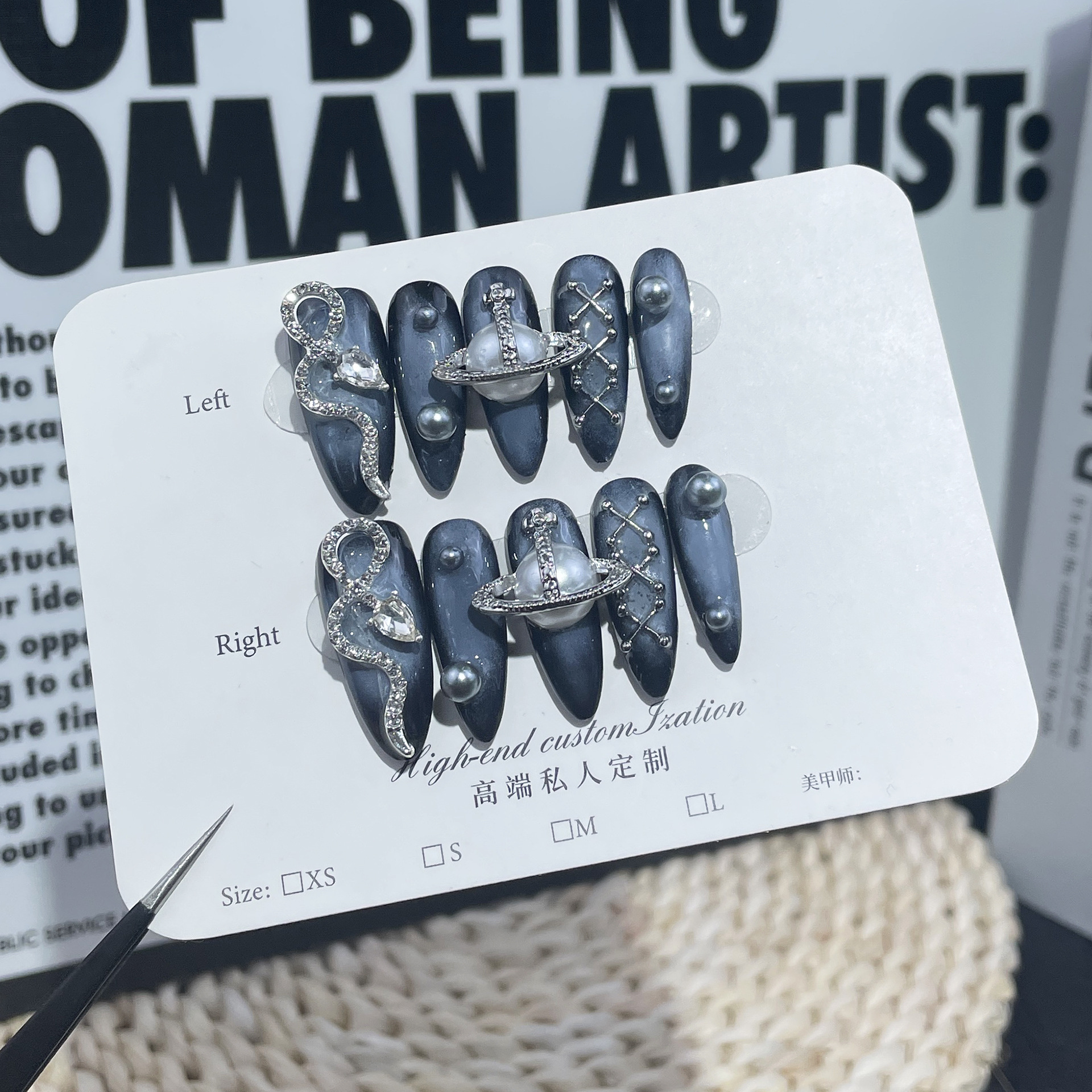ミステリアスな宇宙柄ネイルチップ ダークブルー ダイヤモンド - 3D Printing Nails のレビューと価格
