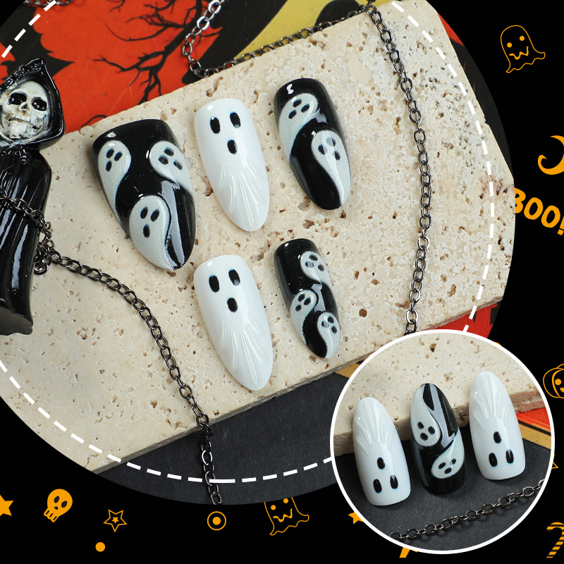 30個入り 2025年ハロウィン アーモンド型 怖い白黒ゴー - 3D Printing Nails のレビューと価格