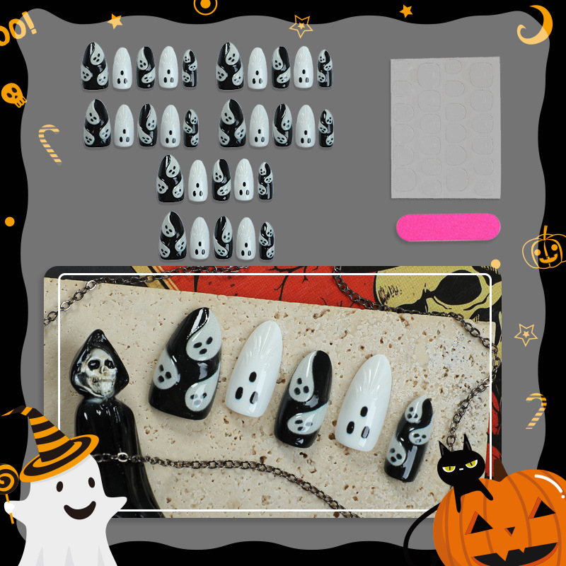 30個入り 2025年ハロウィン アーモンド型 怖い白黒ゴー - 3D Printing Nails のレビューと価格