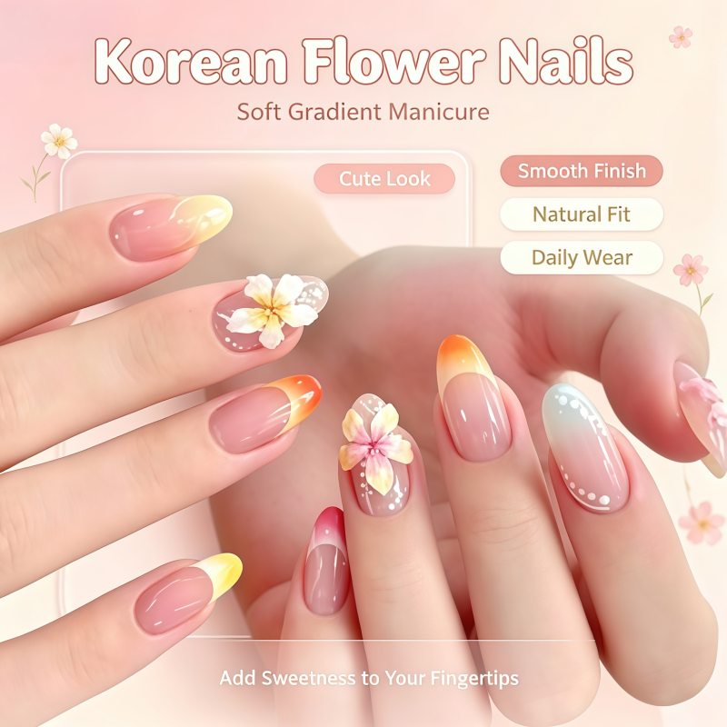 24枚入り韓国風3Dフラワーグラデーション人工爪は、女性の日 - 3D Printing Nails のレビューと価格