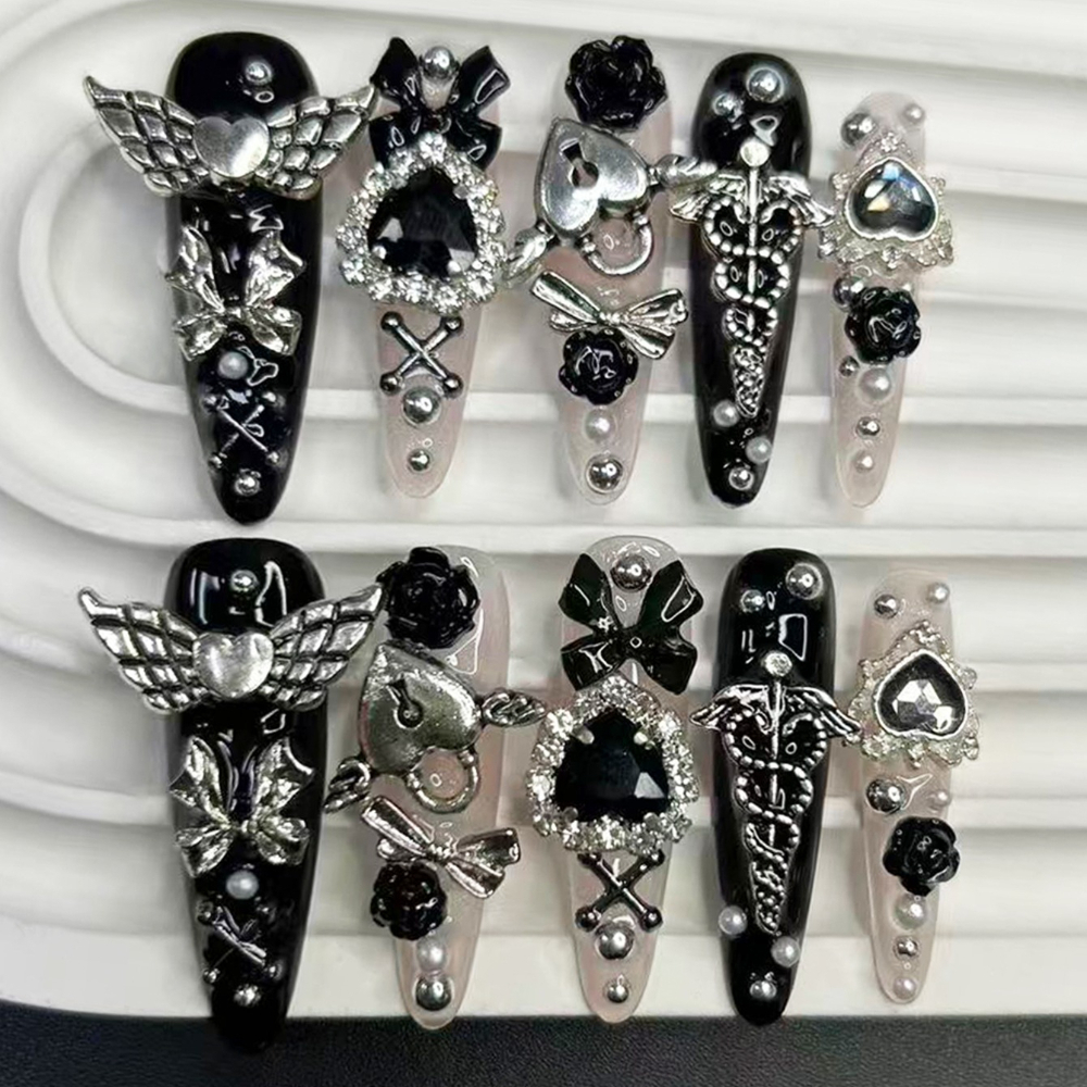 10枚入り ジライ Y2K ブラックピンク ロングチップ フ - 3D Printing Nails のレビューと価格