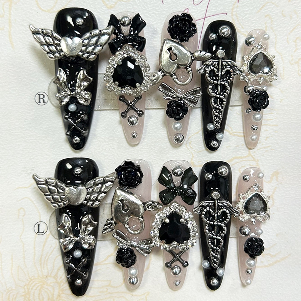 10枚入り ジライ Y2K ブラックピンク ロングチップ フ - 3D Printing Nails のレビューと価格