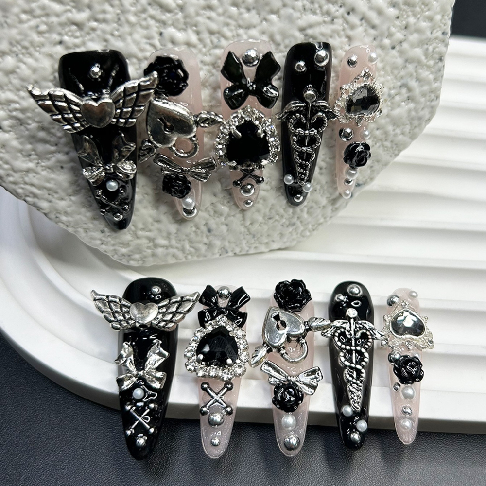 10枚入り ジライ Y2K ブラックピンク ロングチップ フ - 3D Printing Nails のレビューと価格