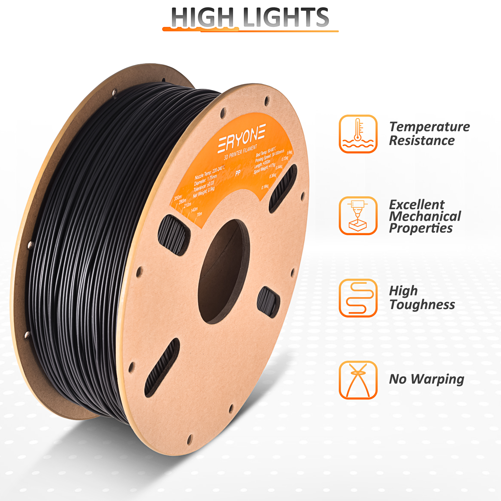 ERYONEプロモーションPPフィラメント 優れた流動性 直 - Pla Filament 1.75Mm のレビューと価格