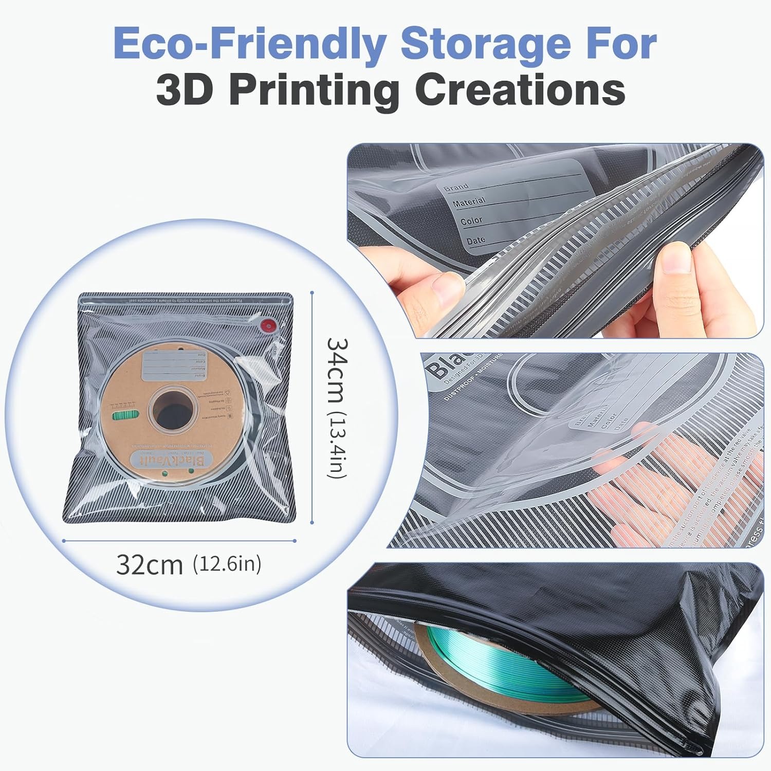 アップグレード版黒色真空フィラメント収納袋、PLA/ABS/ - Petg Filament のレビューと価格