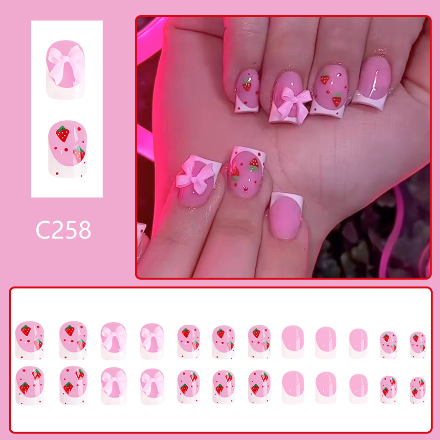 赤いイチゴのデザインのヨーロッパの偽の爪,偽の爪,3D蝶ネク - 3D Printing Nails のレビューと価格