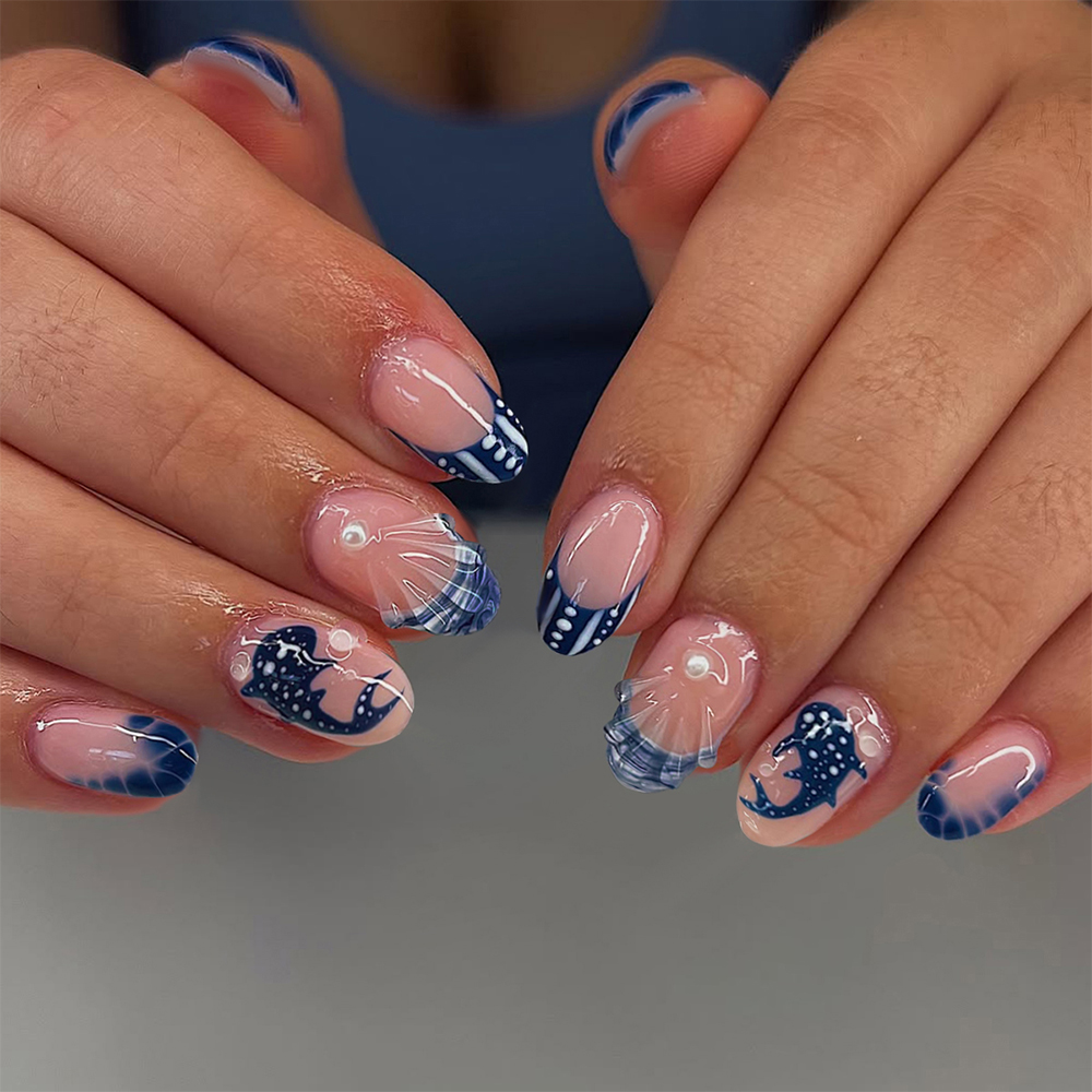 24個入り アーモンド型 3Dジェルネイル クジラ柄 パール - 3D Printing Nails のレビューと価格