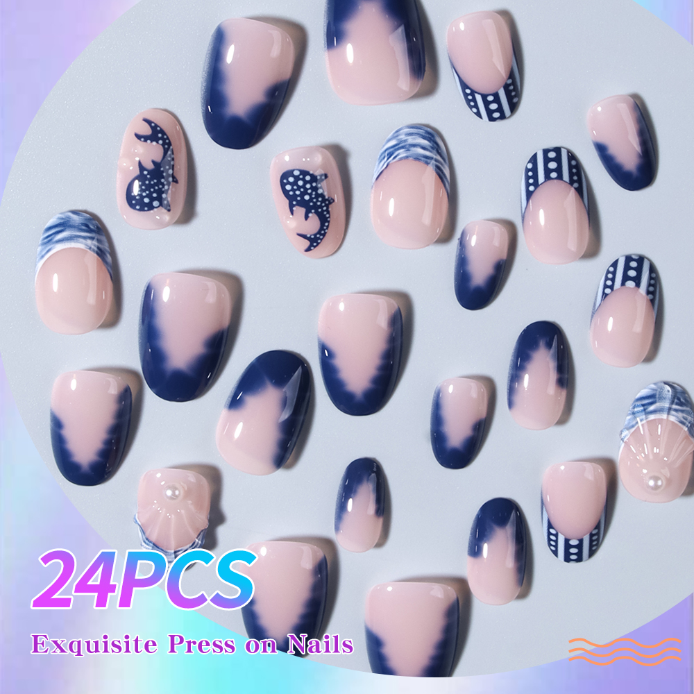 24個入り アーモンド型 3Dジェルネイル クジラ柄 パール - 3D Printing Nails のレビューと価格