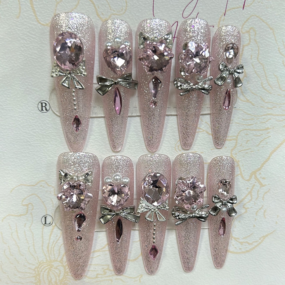高級ピンクキャットアイグリッタースティレットハンドメイドプレ - 3D Printing Nails のレビューと価格