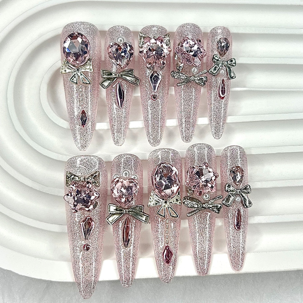 高級ピンクキャットアイグリッタースティレットハンドメイドプレ - 3D Printing Nails のレビューと価格
