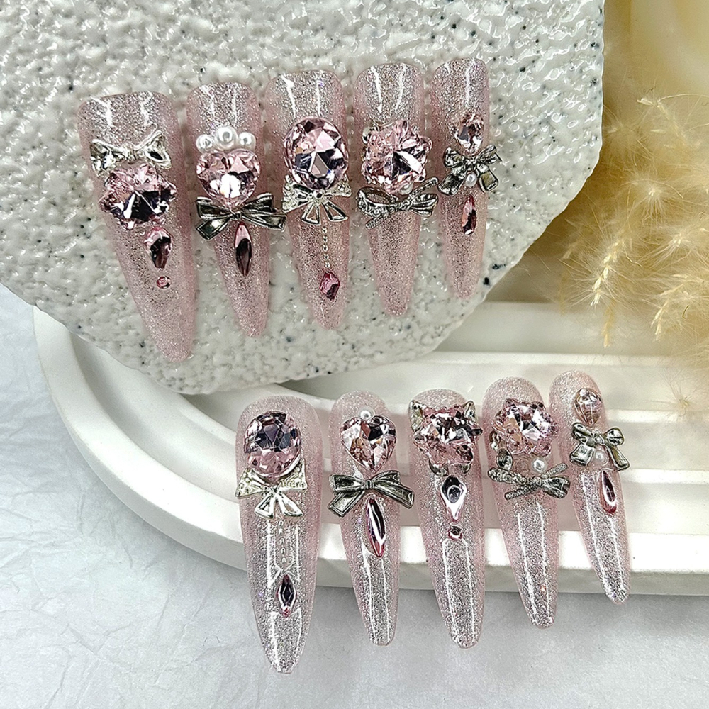 高級ピンクキャットアイグリッタースティレットハンドメイドプレ - 3D Printing Nails のレビューと価格
