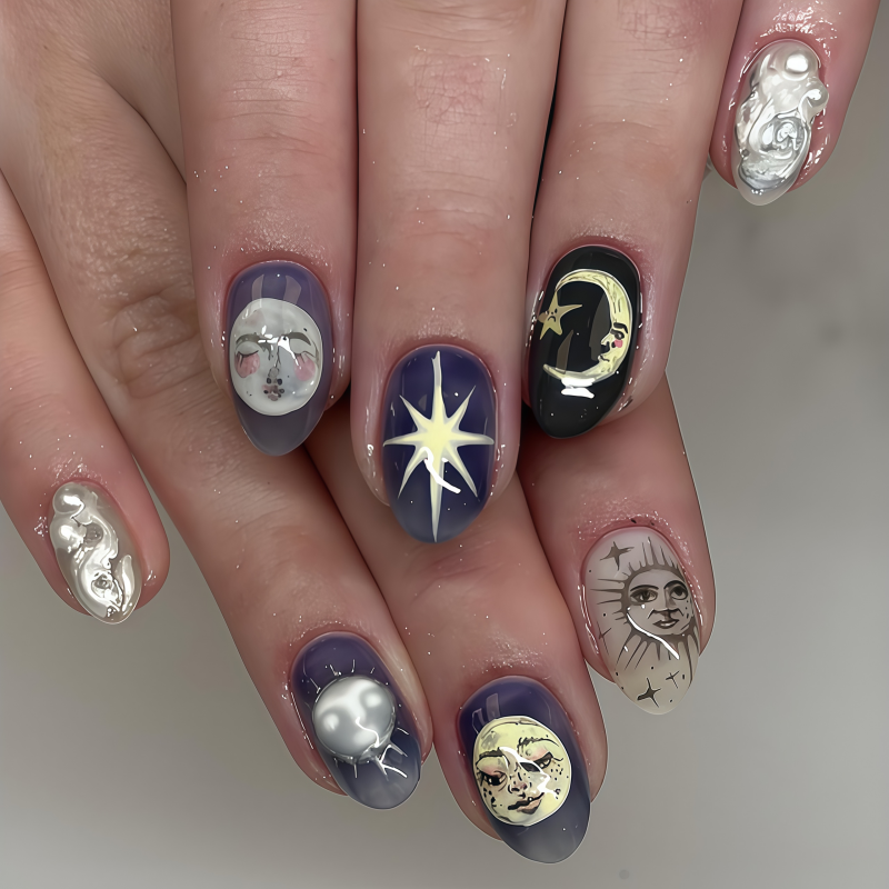 24枚入り 金箔入り3Dフラワーネイルチップ ブラックフレン - 3D Printing Nails のレビューと価格