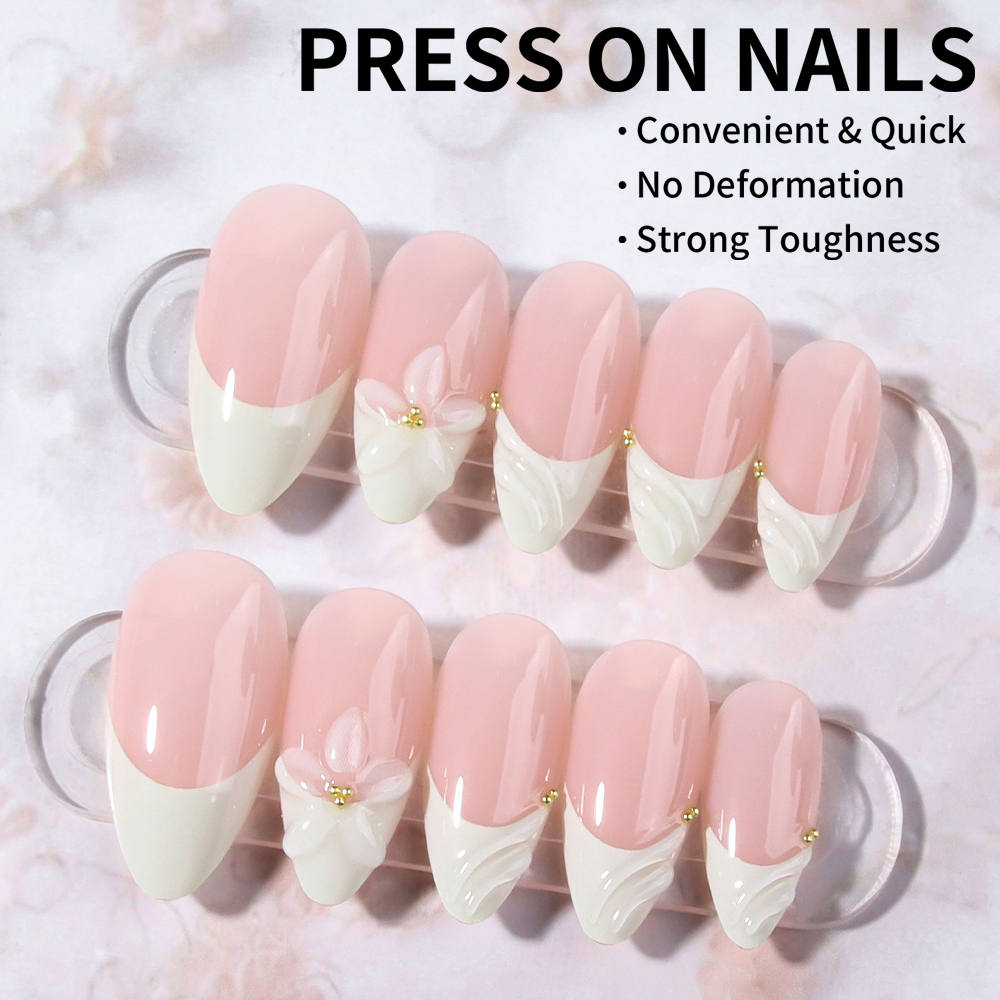24 個のアーモンド 3D ジェルネイル クジラ柄 パールブ - 3D Printing Nails のレビューと価格