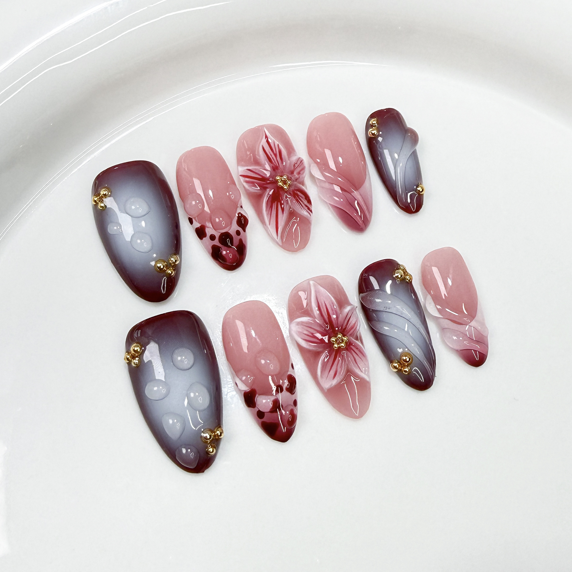 10 個手作りエレガントなフレンチ取り外し可能な偽爪 3D  - 3D Printing Nails のレビューと価格