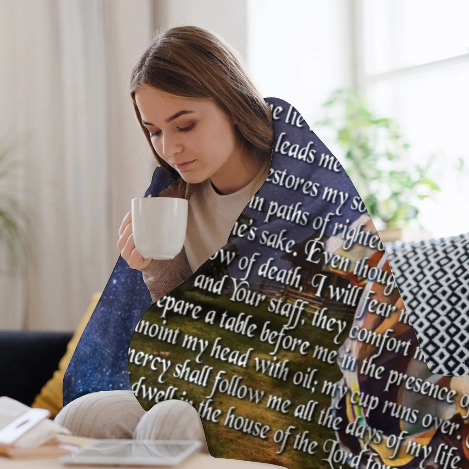 詩篇 23 篇 聖書の一節を描いたスローブランケット 暖かい - 3D Printing Verse のレビューと価格