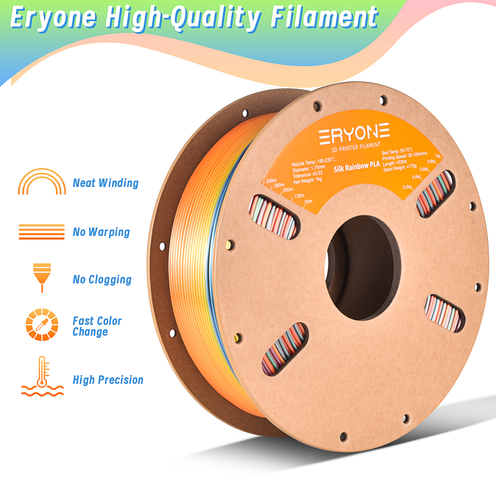 EryOne-3Dプリンター用のレインボーフィラメント,高品 - Pla Filament 1.75Mm のレビューと価格