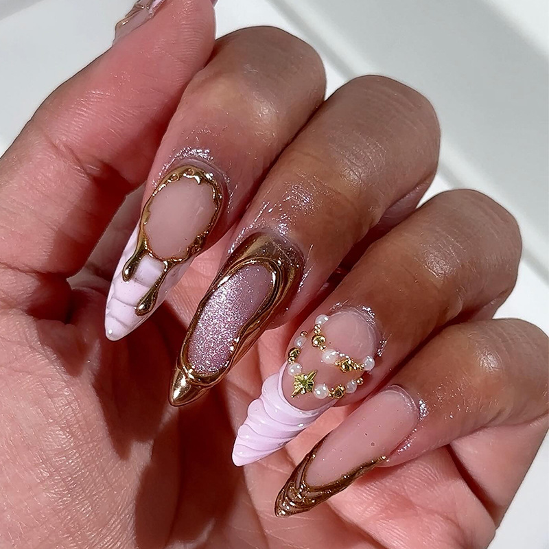 24個セット ピンクのレオパード柄スティレットネイル 3Dス - 3D Printing Nails のレビューと価格